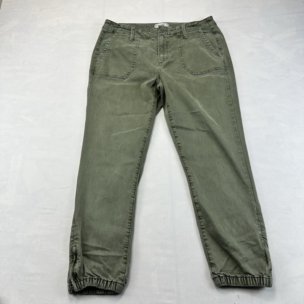 PAIGE Women's Size 30 Olive Green Utility Jogger Pants Ankle Zip Stretch
